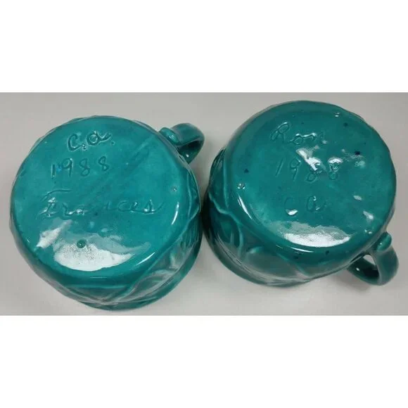 Vintage Ceramic Blue Abstract Hand Painted Serveware Coffee Mug Set Of 2 1988 - Picture 4 of 9